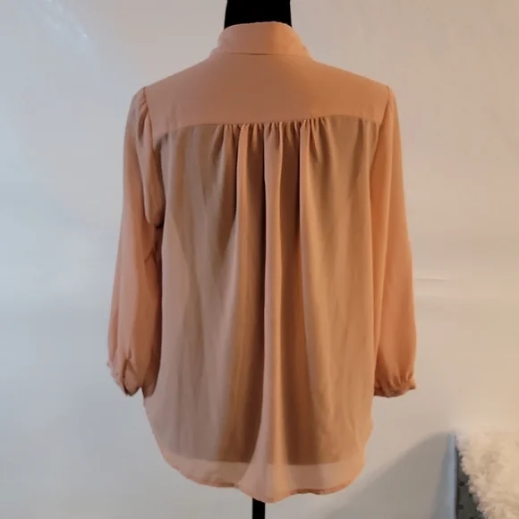 Forever 21 Blush Colored Button-up Sheer Blouse Size Small - Picture 4 of 11